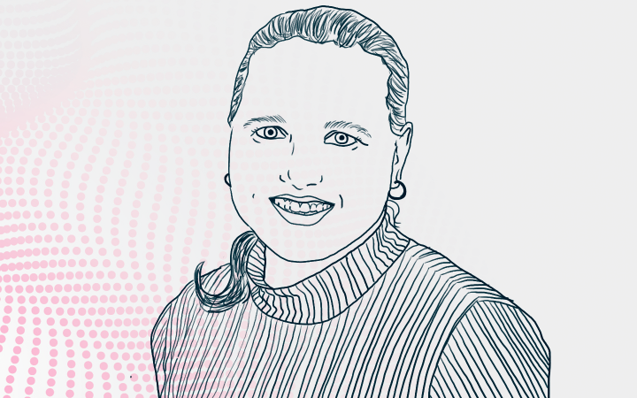 Piirroskuva henkilöstä Xamk Pulse taustalla