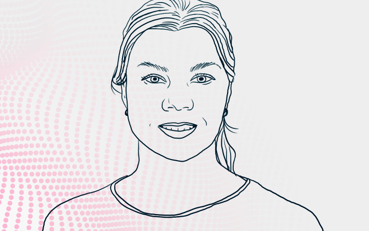 Piirroskuva henkilöstä Xamk Pulse taustalla