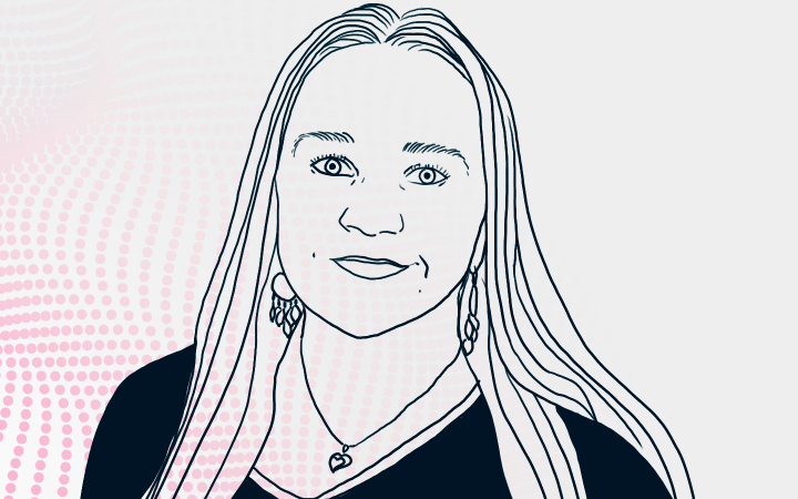 Piirroskuva henkilöstä Xamk Pulse taustalla