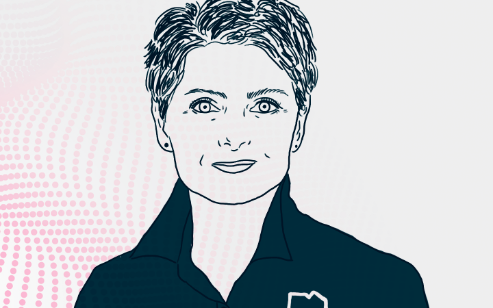 Piirroskuva henkilöstä Xamk Pulse taustalla