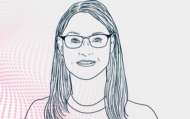 Piirroskuva henkilöstä Xamk Pulse taustalla