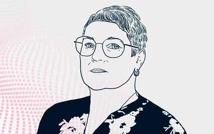 Piirroskuva henkilöstä Xamk Pulse taustalla