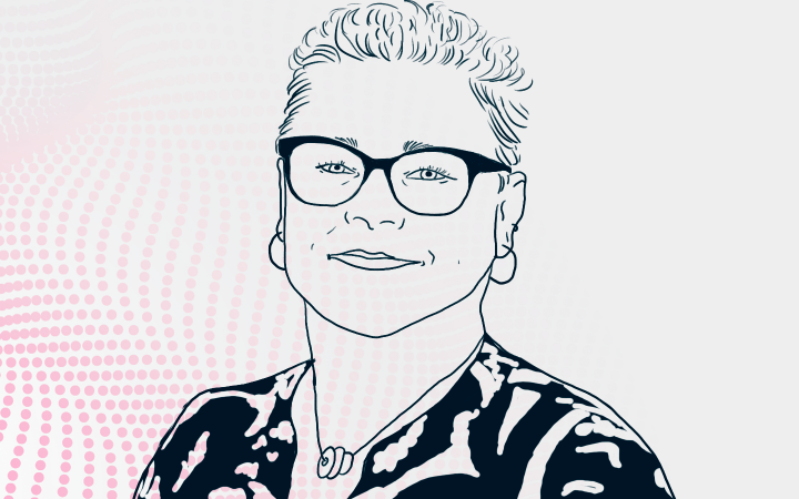 Piirroskuva henkilöstä Xamk Pulse taustalla