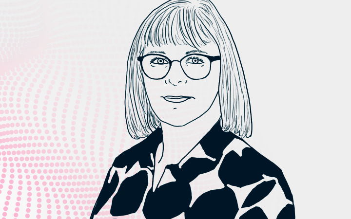 Piirroskuva henkilöstä Xamk Pulse taustalla