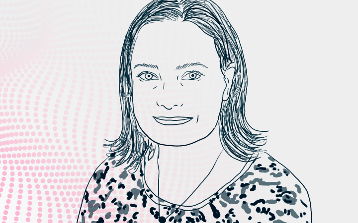 Piirroskuva henkilöstä Xamk Pulse taustalla