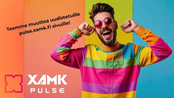 Mies värikkäällä taustalla, Xamk Pulse grafiikka